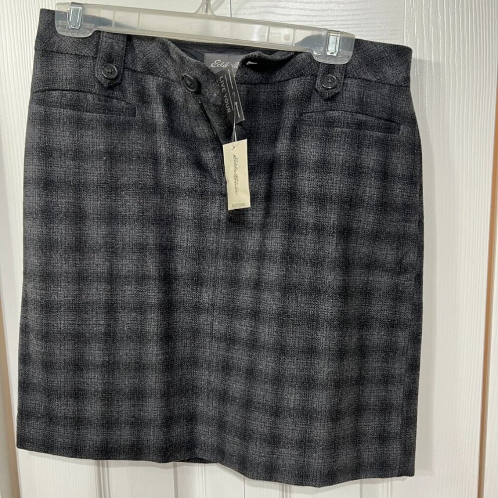 Eddie Bauer Mini Collegiate Skirt 6 Gray Black Tweed Plaid Wool Blend Lined NWT